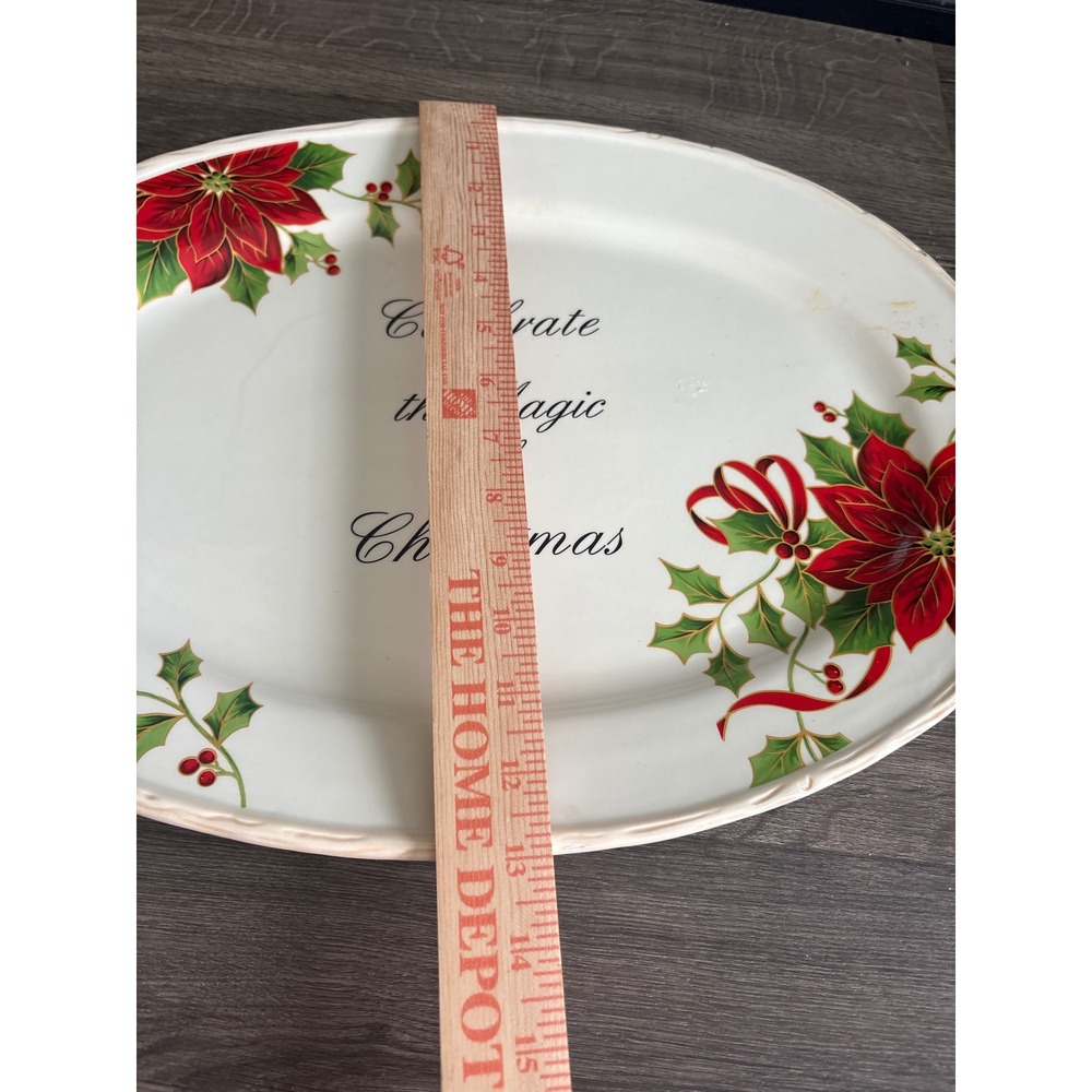 Atico International Vintage Christmas Poinsettia Oval Ceramic Serving Platter - Picture 4 of 6